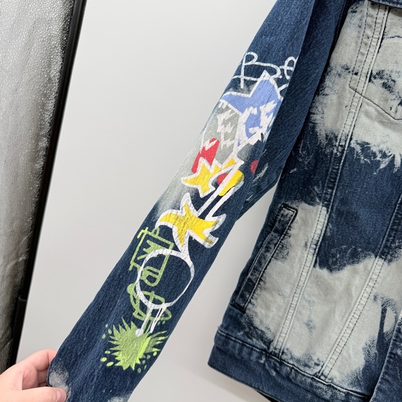 Demolition Paint Splatter Bleached Denim Jacket Unisex‎ Size Large Streetwear - Picture 3 of 8